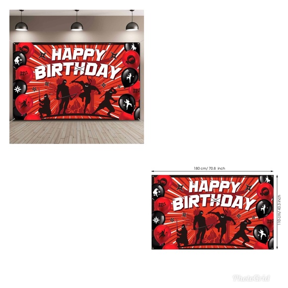 Kid,Dad and Mom Happy Birthday Ninja ThemeT-Shirts. Cupcake Toppers and Backdrop - Picture 2 of 16